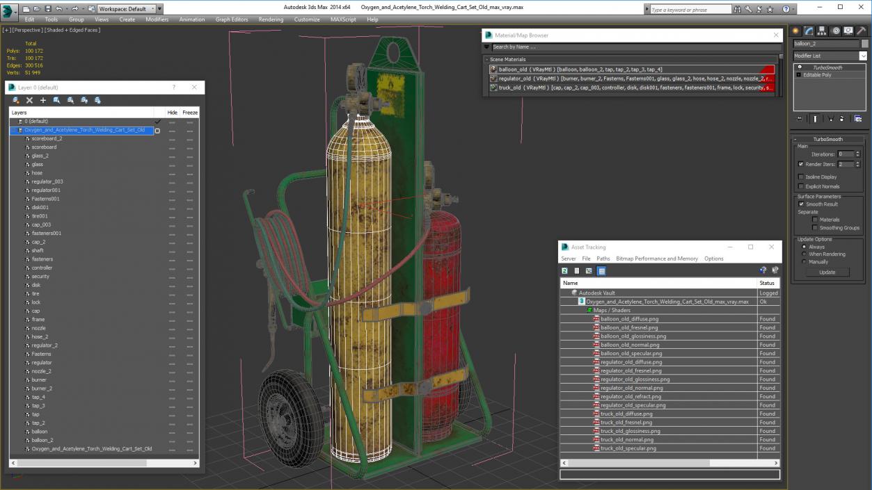 Oxygen and Acetylene Torch Welding Cart Set Old 3D