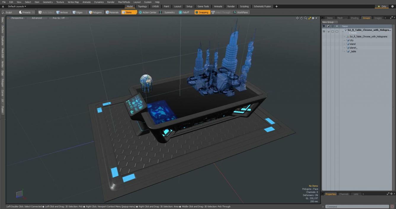 Sci-fi Table Chrome with Holograms 3D model