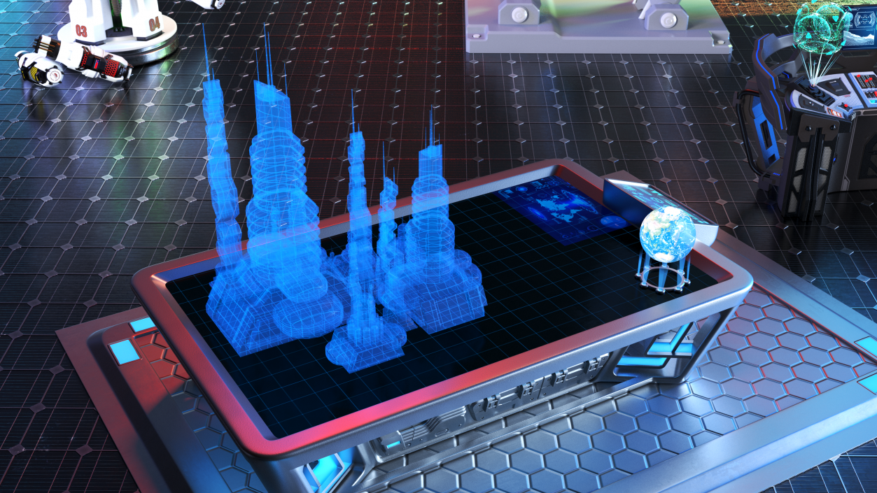 Sci-fi Table Chrome with Holograms 3D model