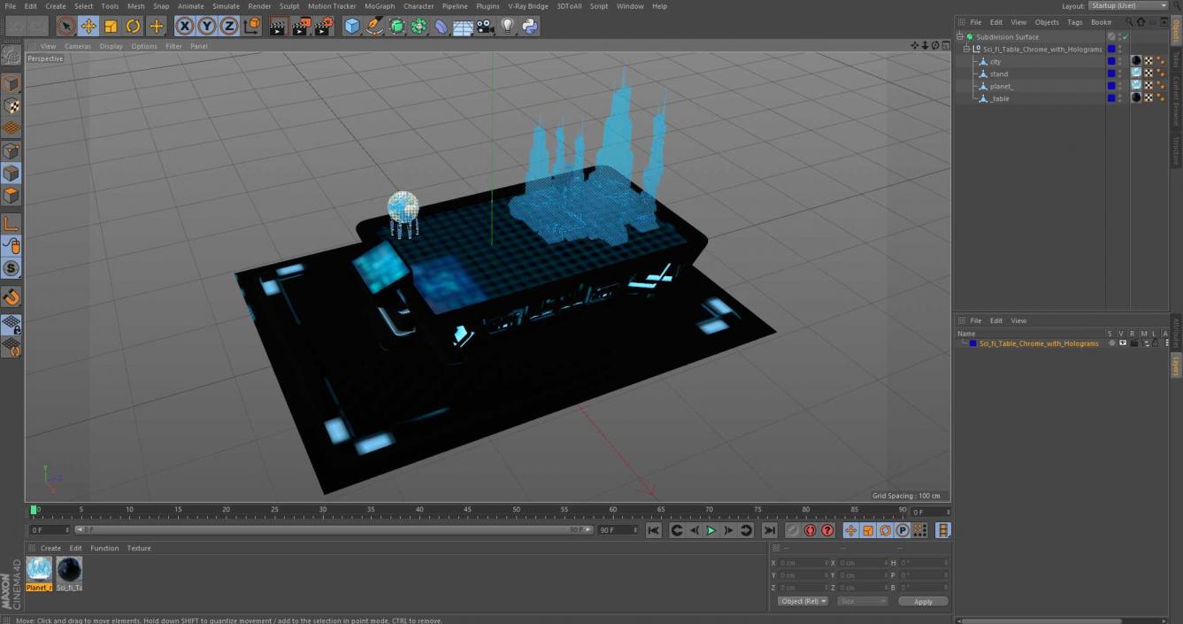 Sci-fi Table Chrome with Holograms 3D model