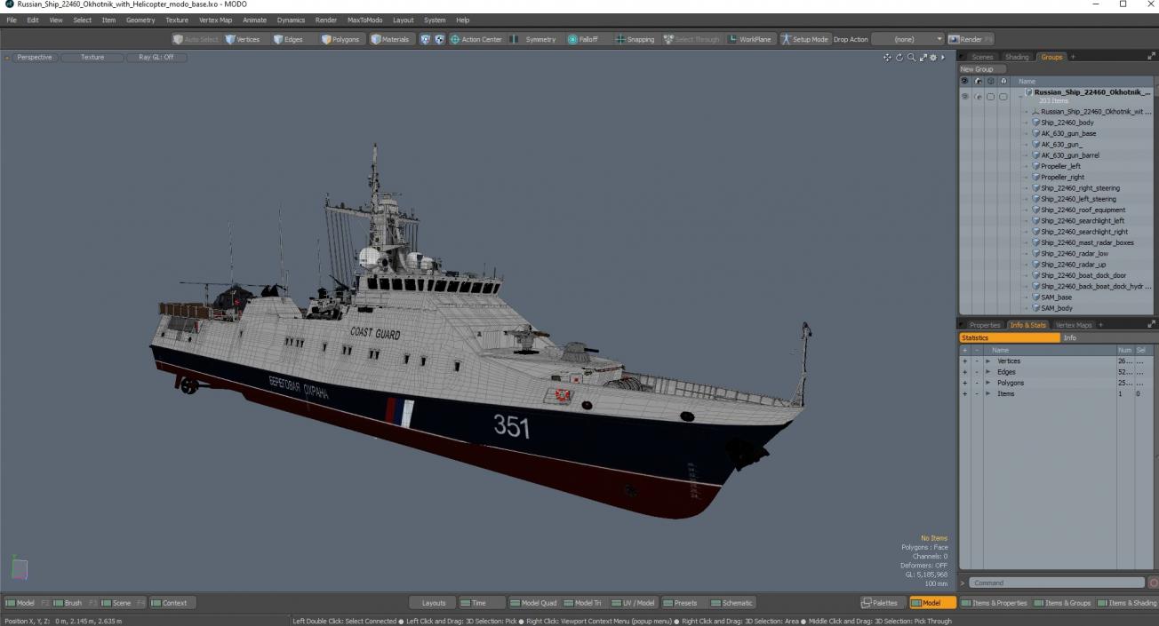 3D model Russian Ship 22460 Okhotnik with Helicopter 2