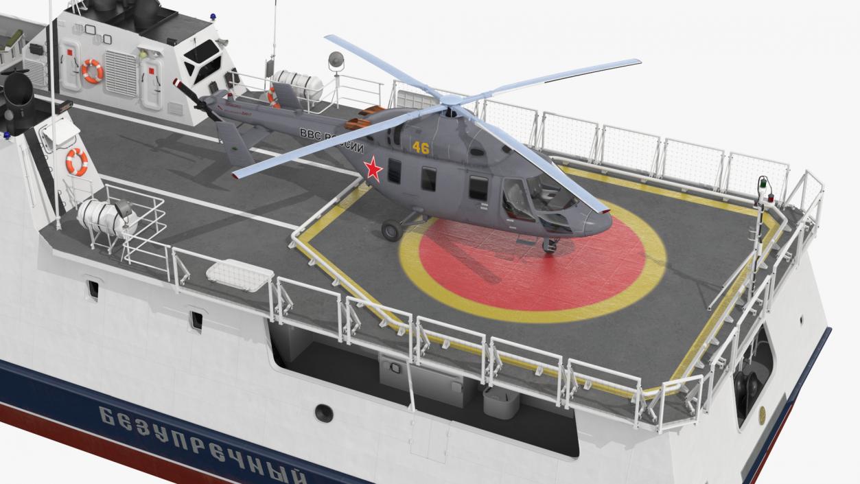 3D model Russian Ship 22460 Okhotnik with Helicopter 2