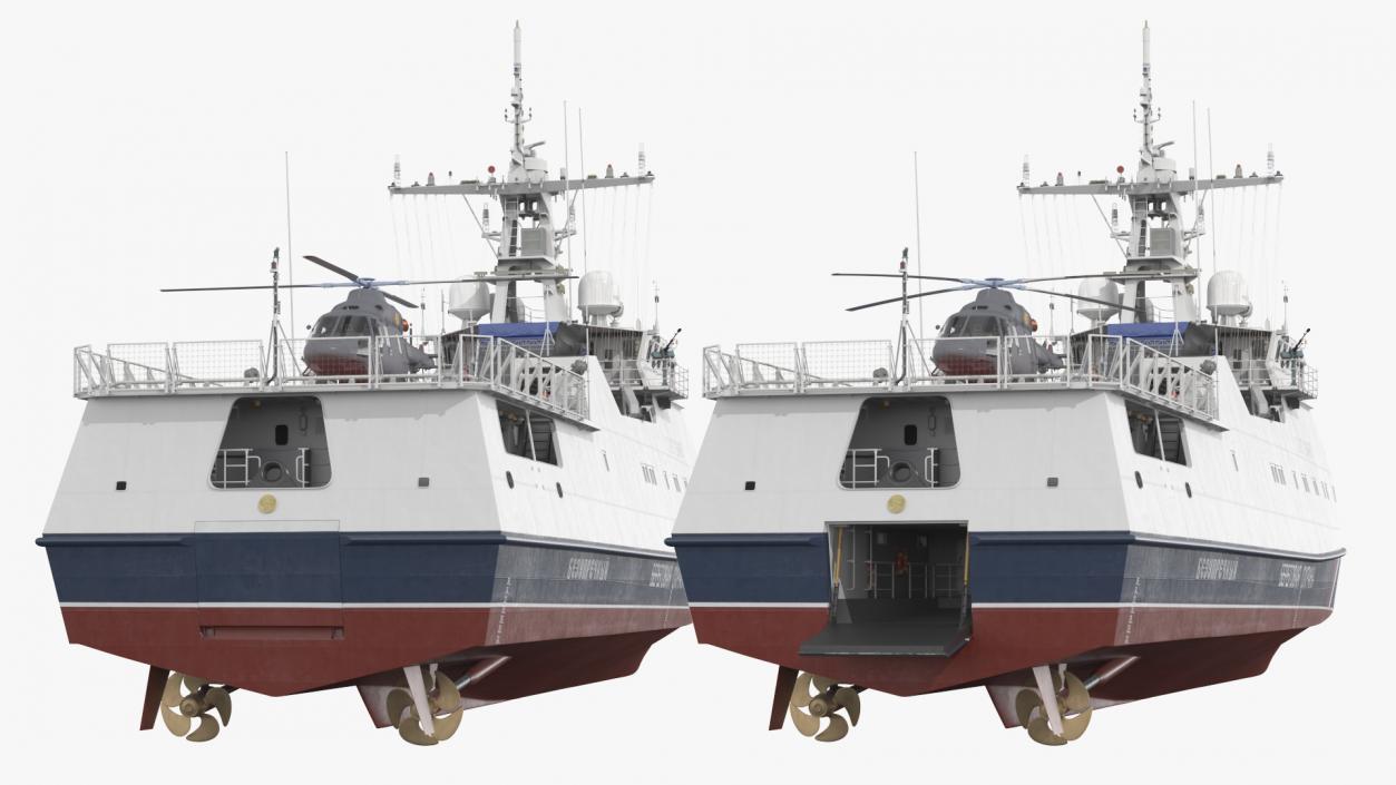 3D model Russian Ship 22460 Okhotnik with Helicopter 2