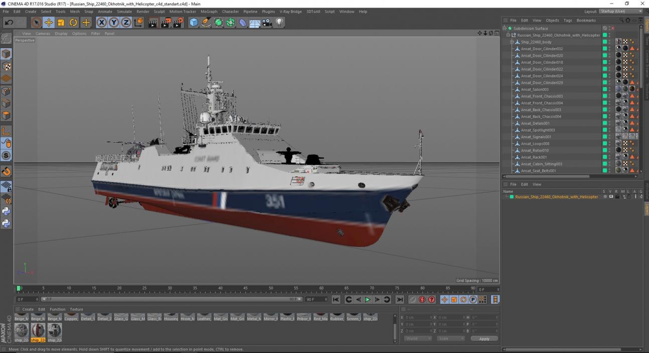 3D model Russian Ship 22460 Okhotnik with Helicopter 2