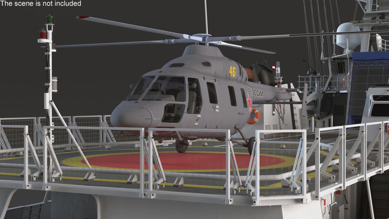 3D model Russian Ship 22460 Okhotnik with Helicopter 2