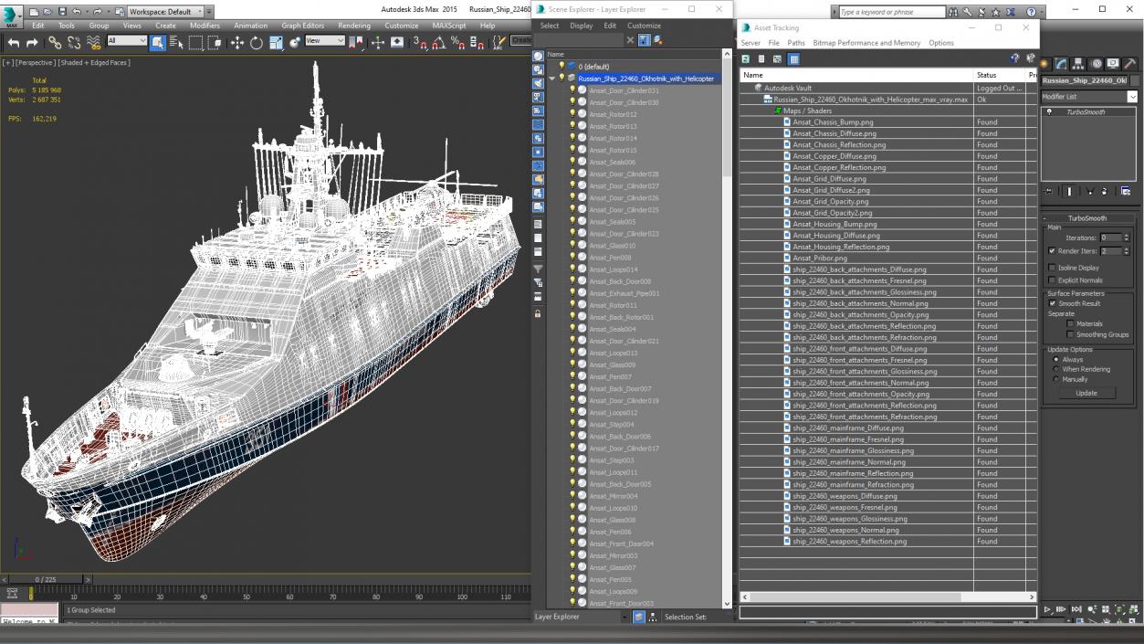 3D model Russian Ship 22460 Okhotnik with Helicopter 2