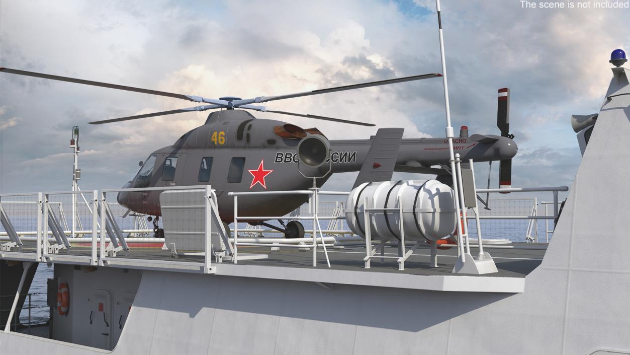 3D model Russian Ship 22460 Okhotnik with Helicopter 2