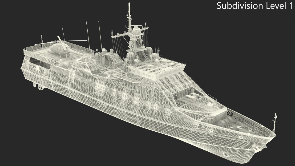 3D model Russian Ship 22460 Okhotnik with Helicopter 2