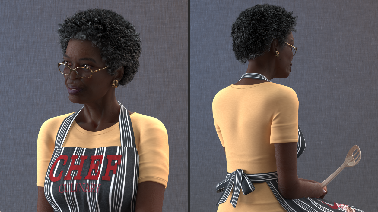 3D Cook Style Afro American Old Lady Sitting