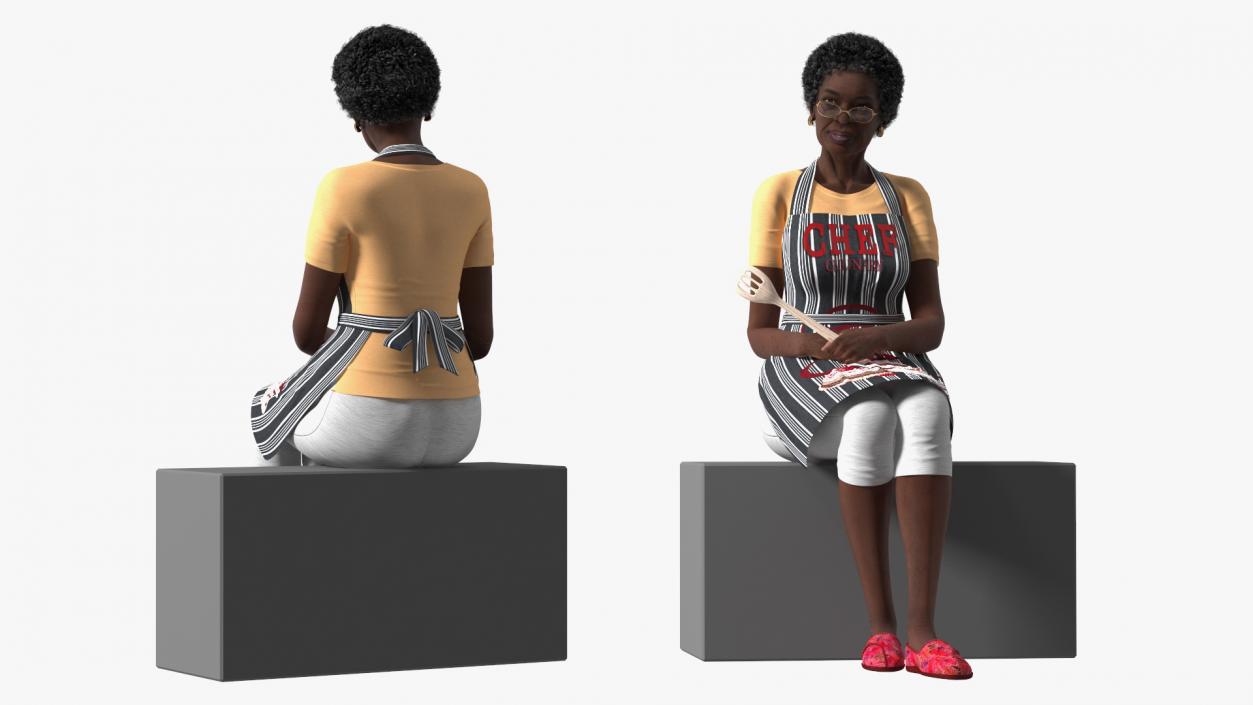 3D Cook Style Afro American Old Lady Sitting