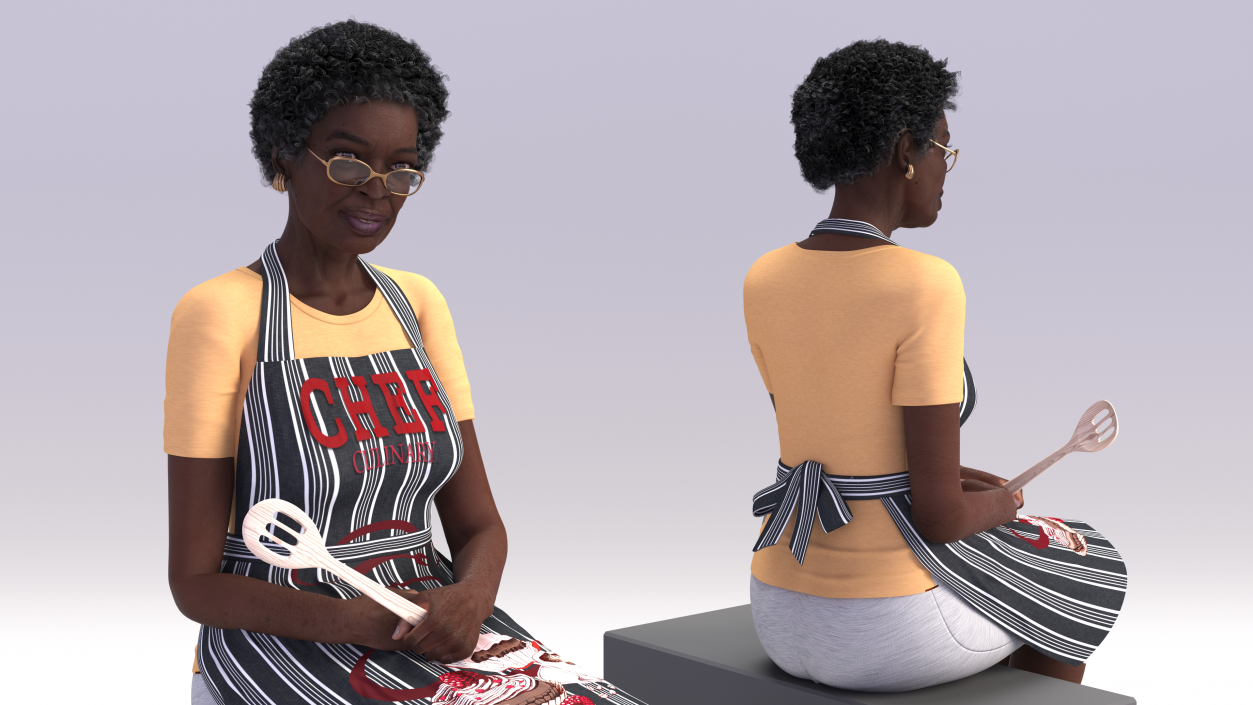 3D Cook Style Afro American Old Lady Sitting