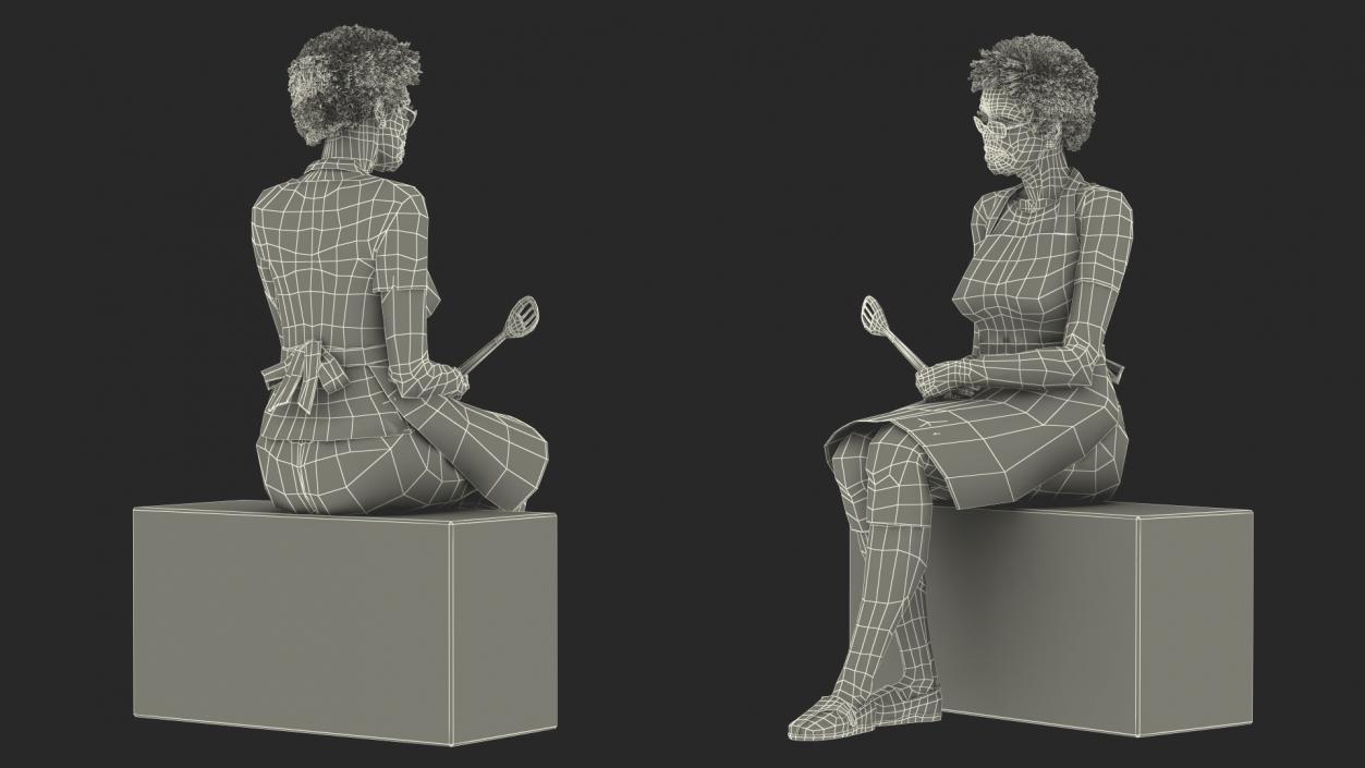 3D Cook Style Afro American Old Lady Sitting