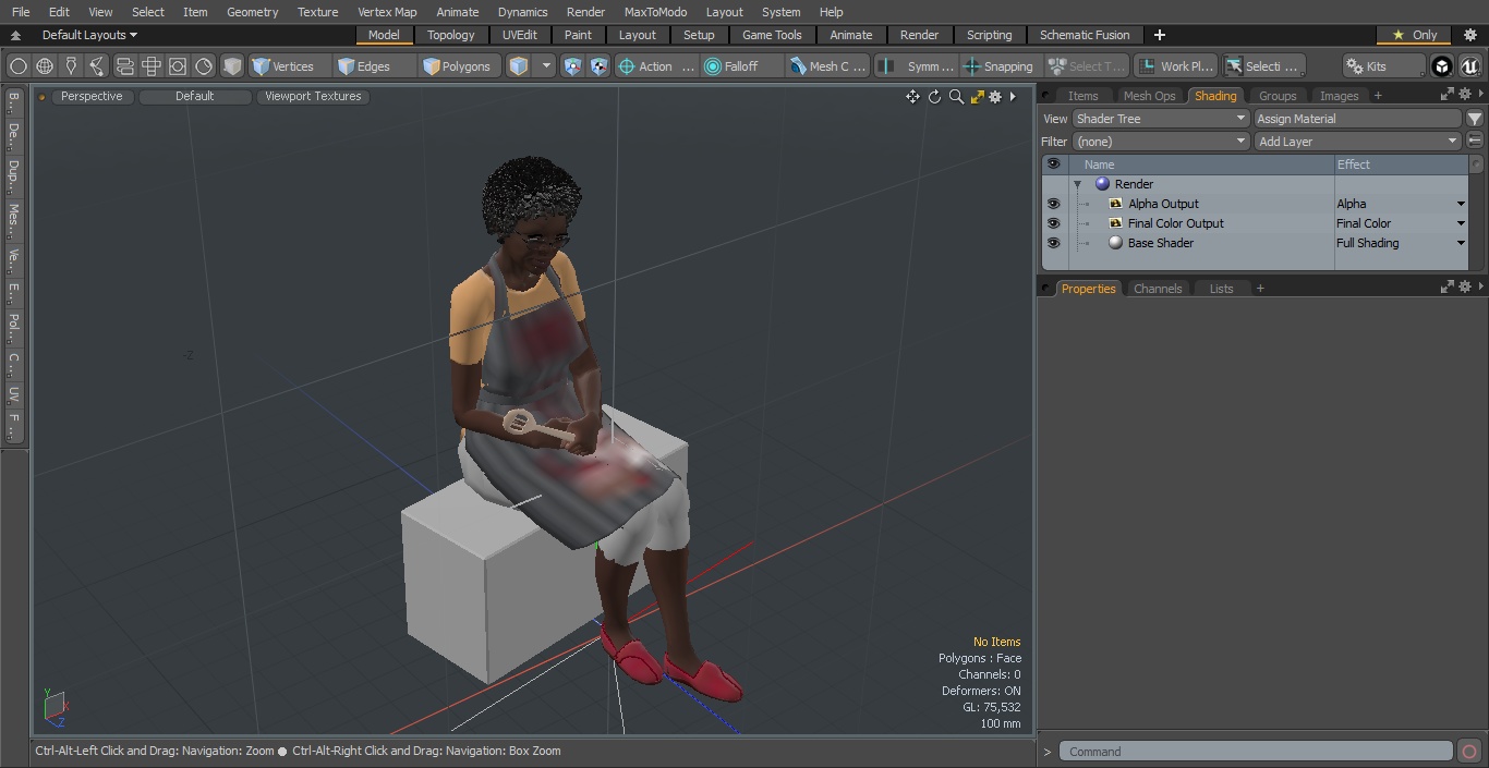 3D Cook Style Afro American Old Lady Sitting