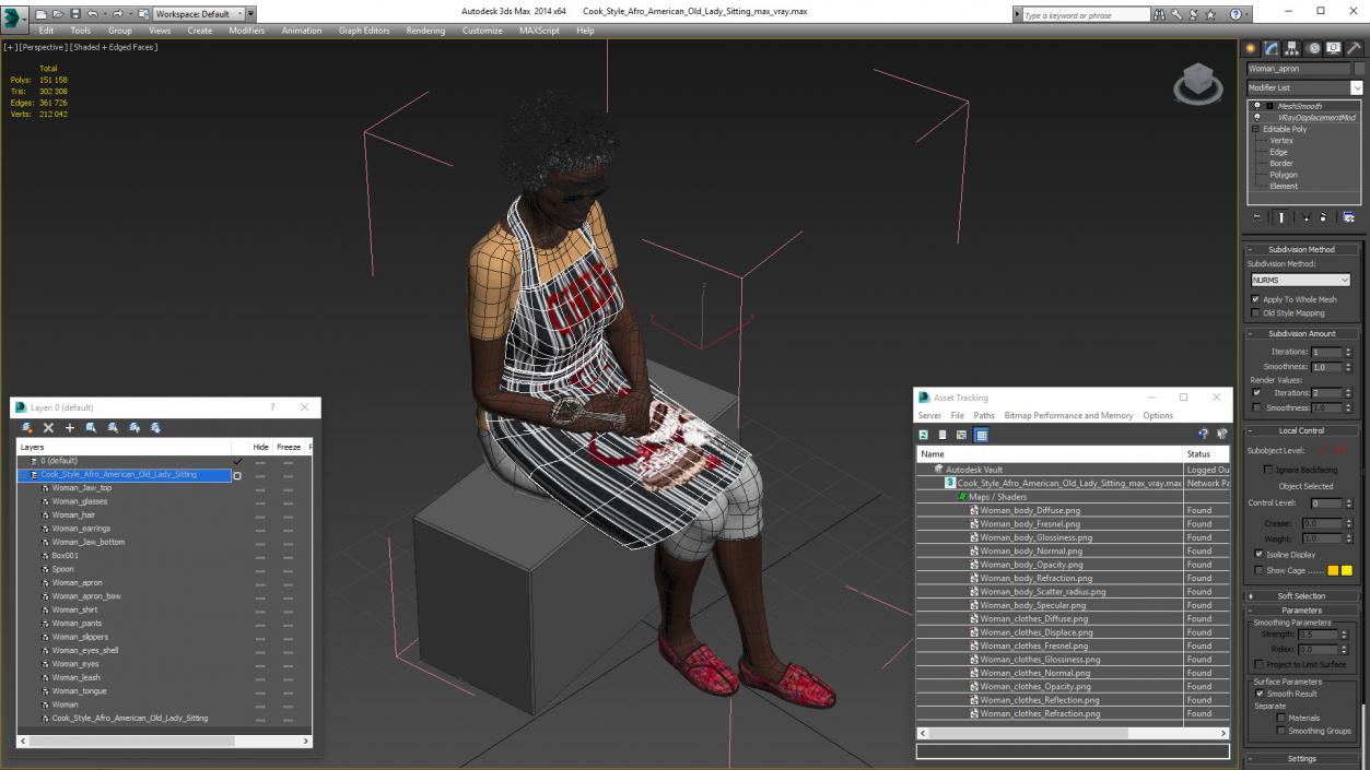 3D Cook Style Afro American Old Lady Sitting