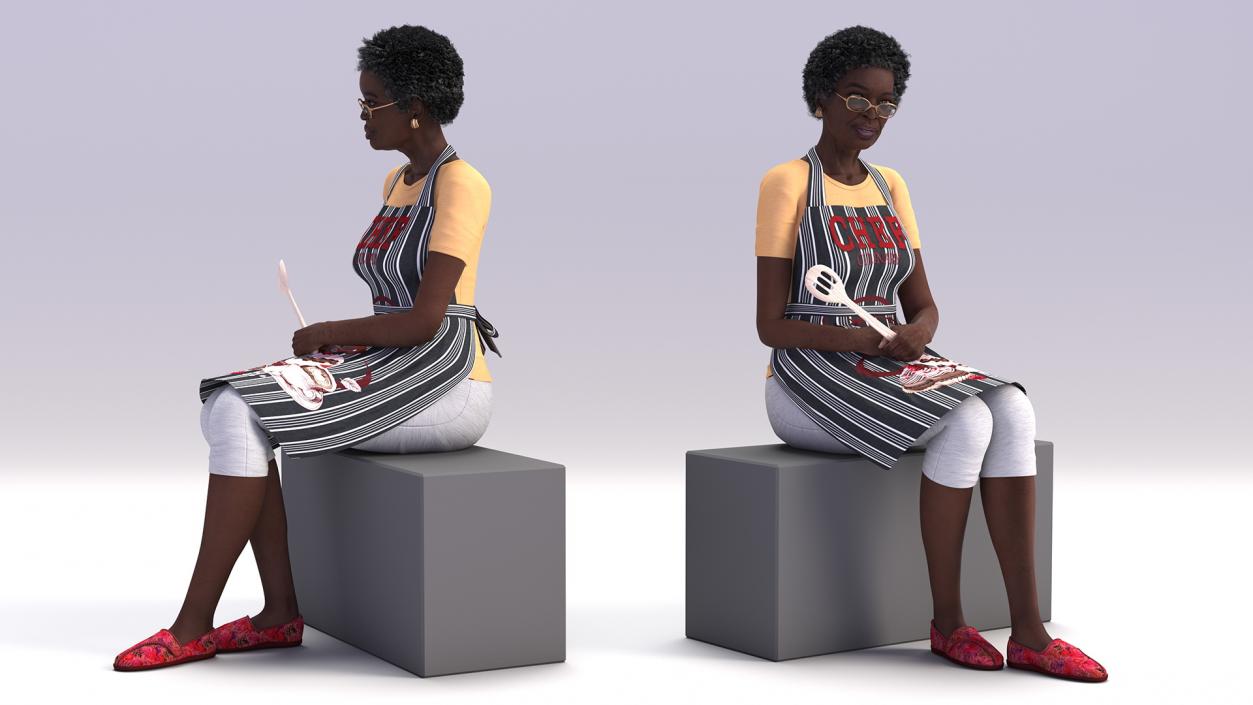 3D Cook Style Afro American Old Lady Sitting