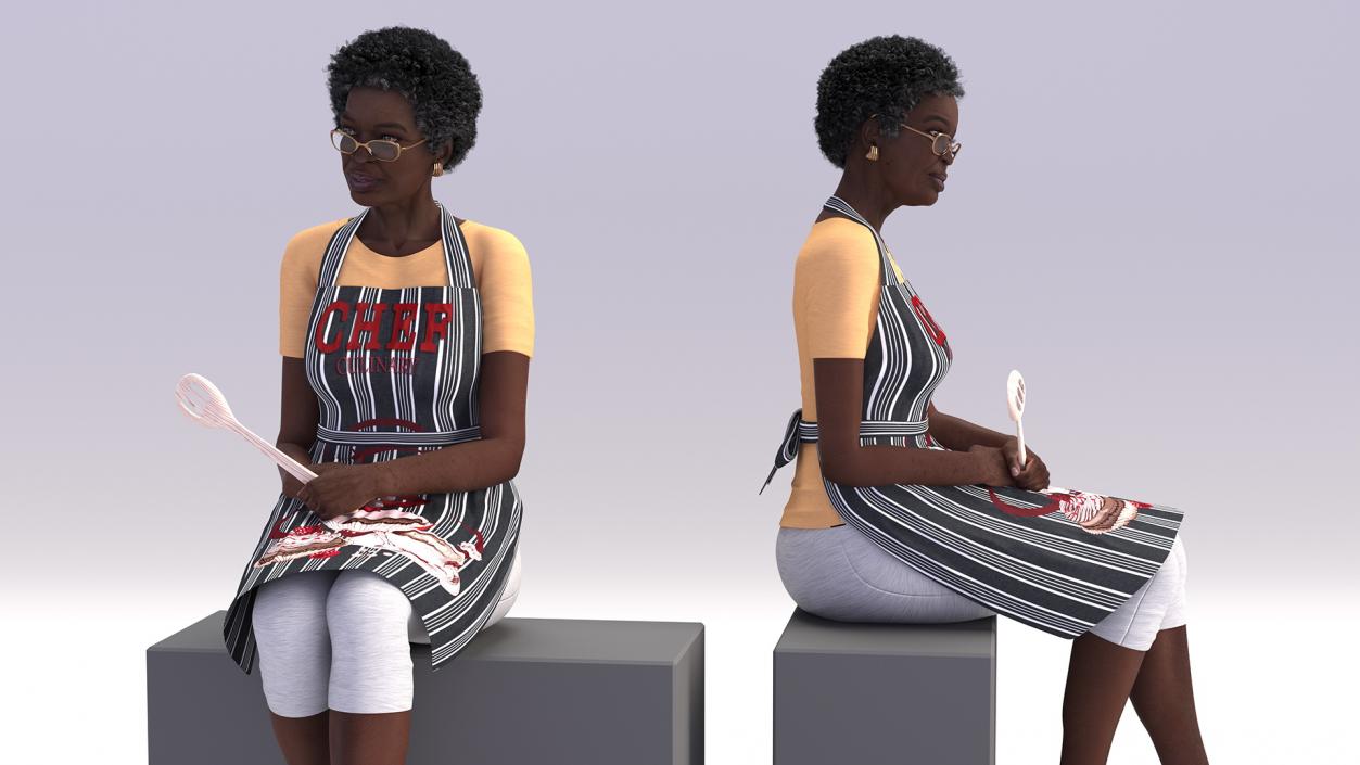 3D Cook Style Afro American Old Lady Sitting