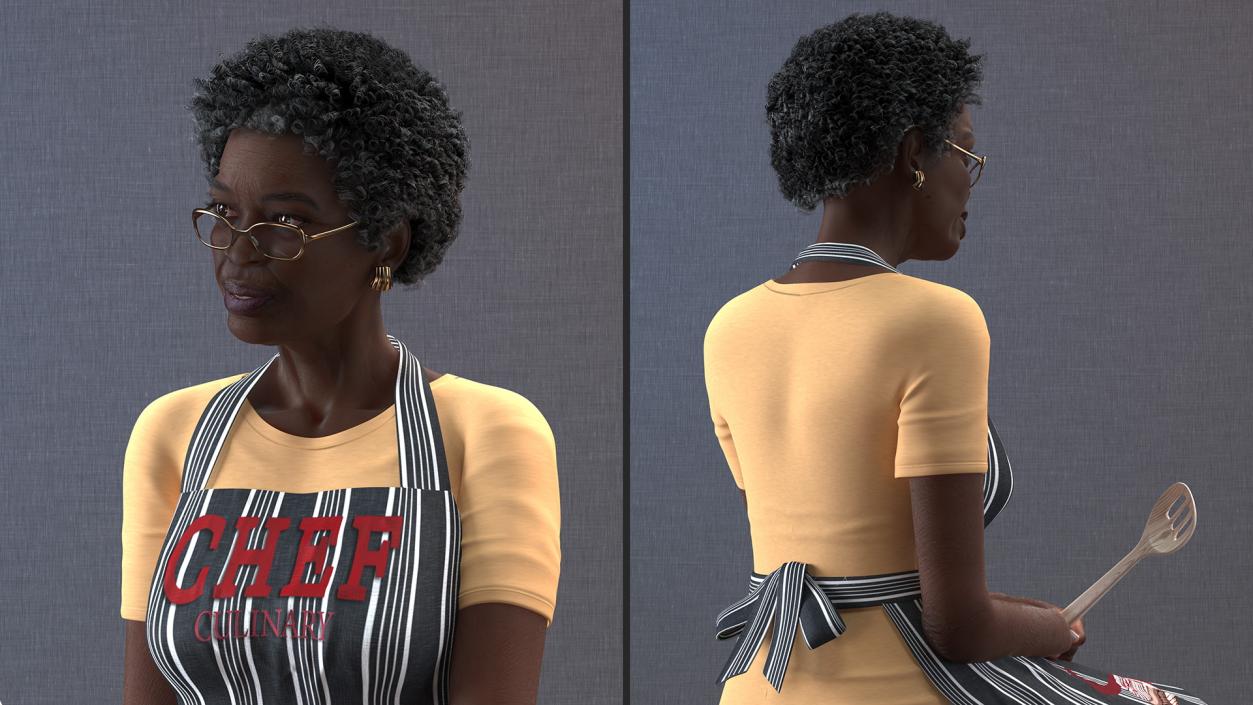 3D Cook Style Afro American Old Lady Sitting