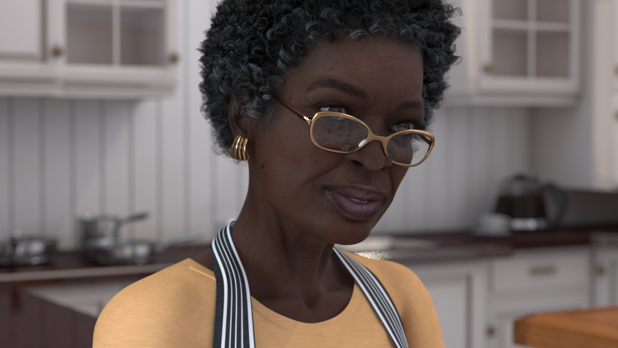 3D Cook Style Afro American Old Lady Sitting