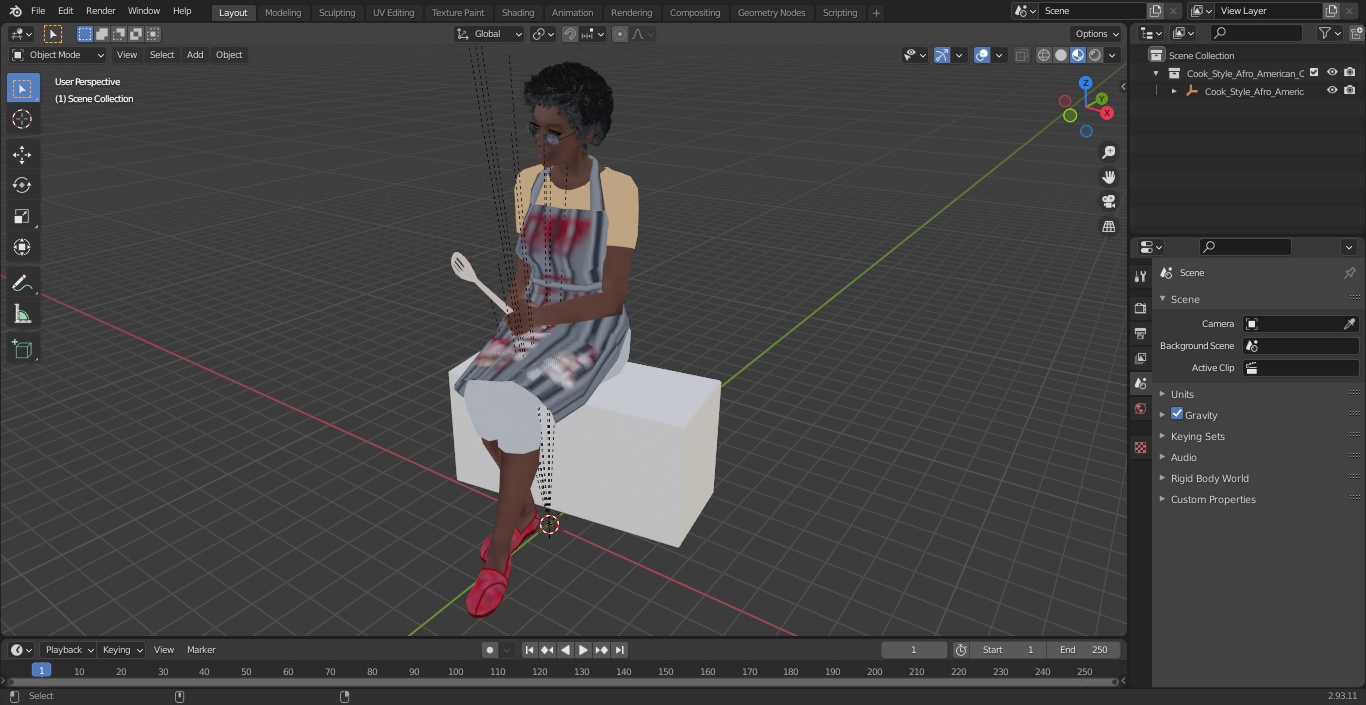 3D Cook Style Afro American Old Lady Sitting