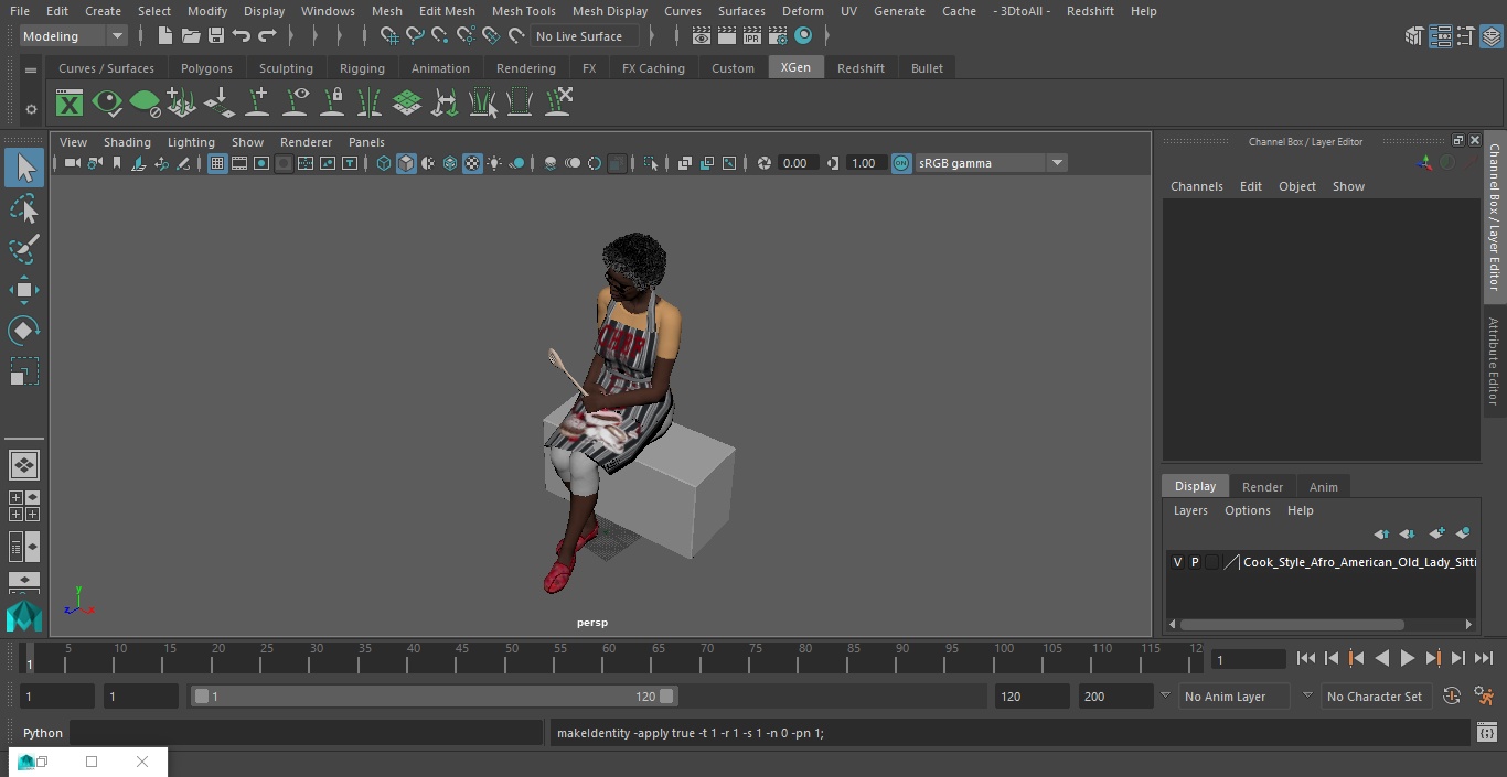 3D Cook Style Afro American Old Lady Sitting