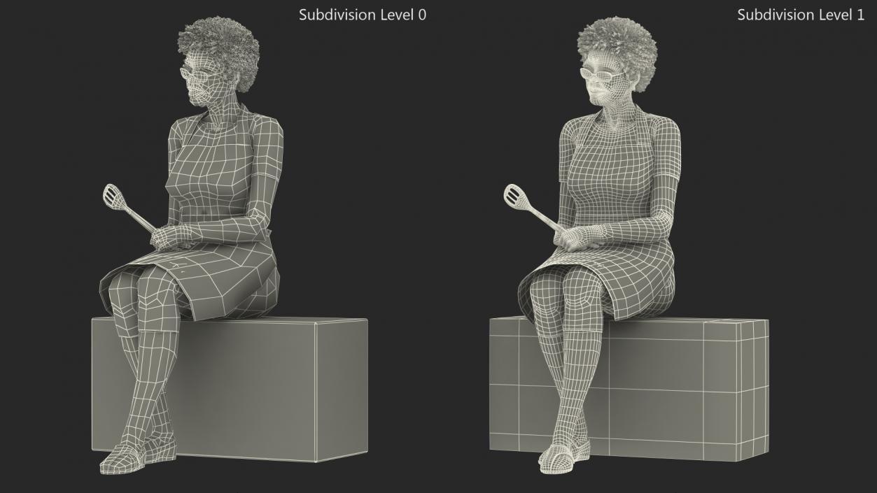 3D Cook Style Afro American Old Lady Sitting