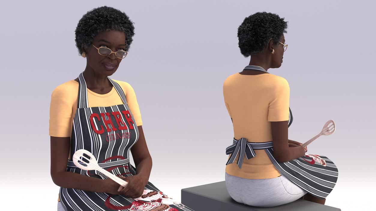 3D Cook Style Afro American Old Lady Sitting