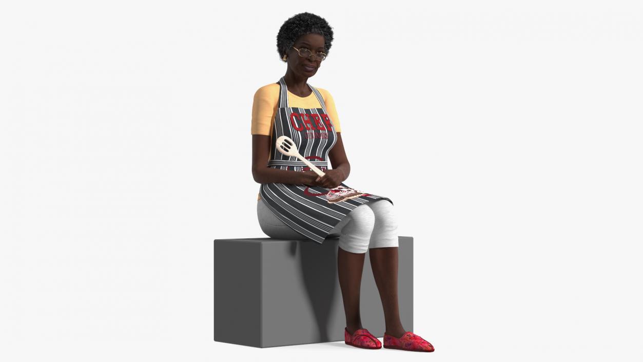 3D Cook Style Afro American Old Lady Sitting