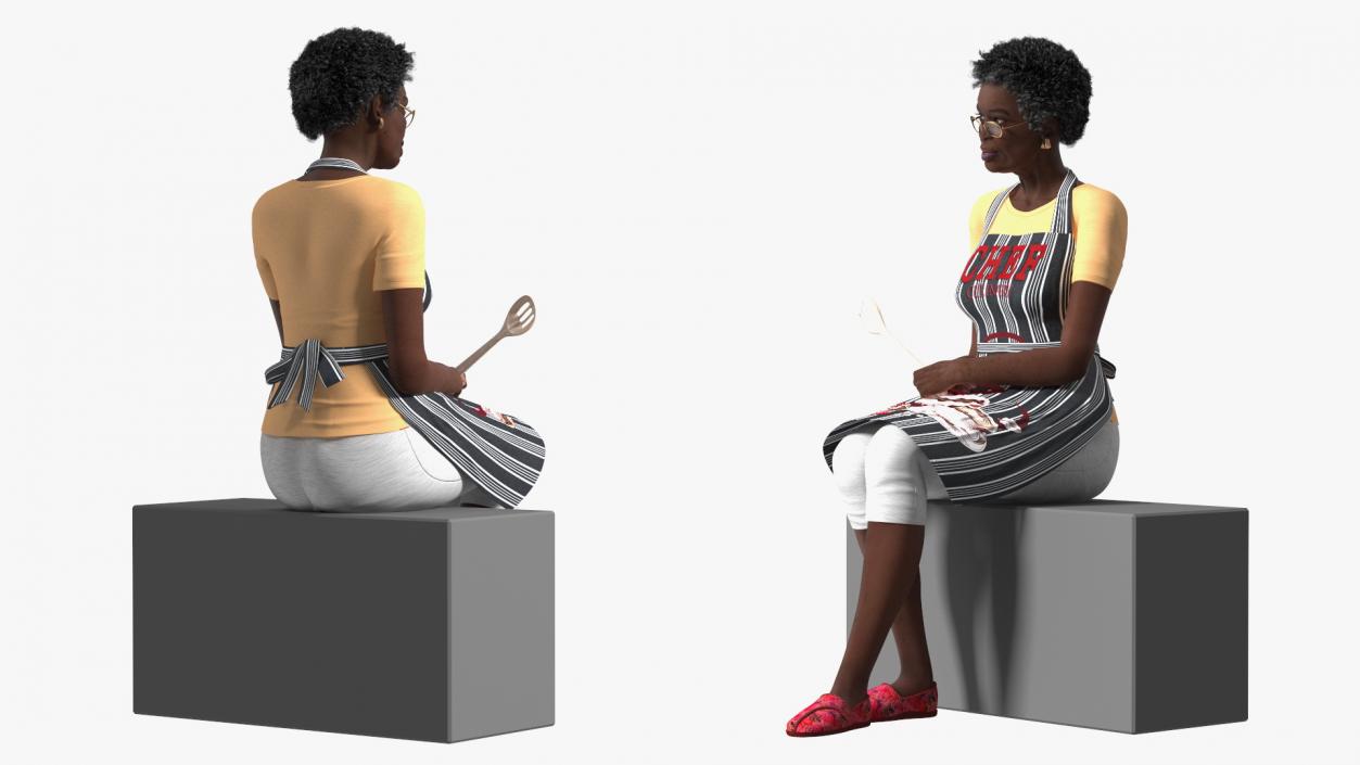 3D Cook Style Afro American Old Lady Sitting