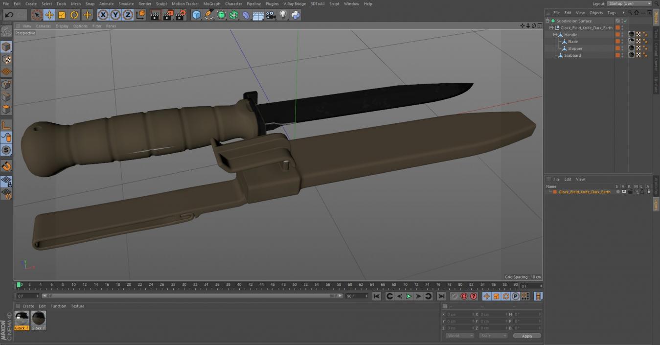 3D Glock Field Knife Dark Earth model