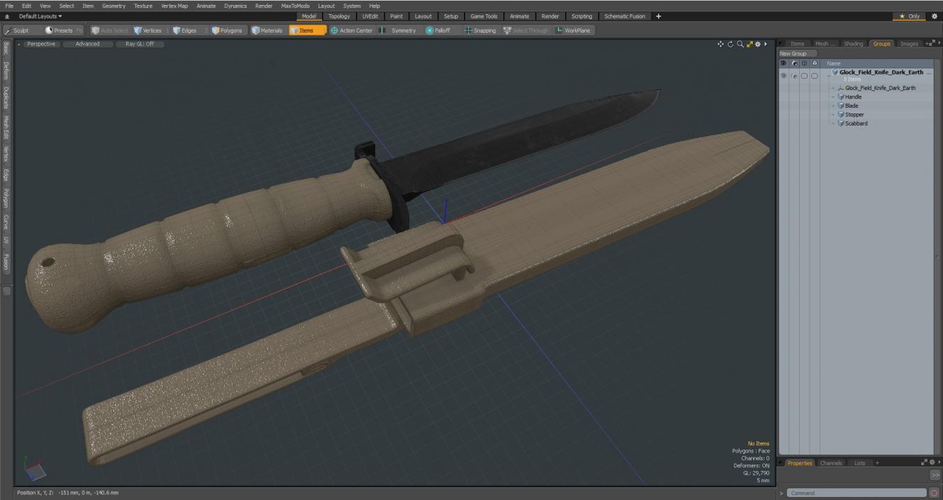 3D Glock Field Knife Dark Earth model