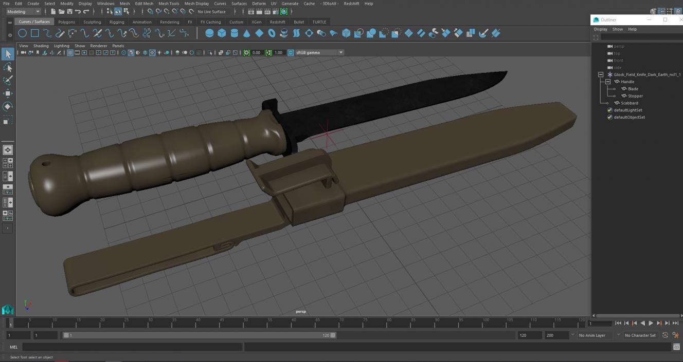 3D Glock Field Knife Dark Earth model