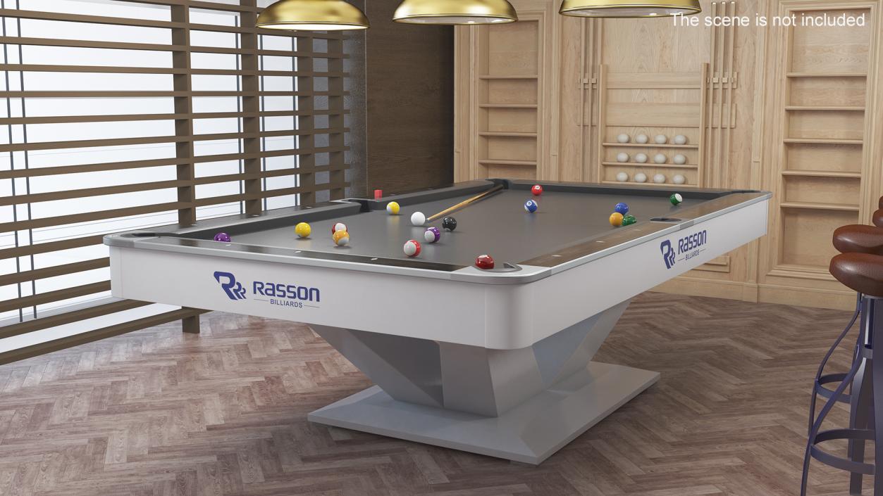 Billiards Black Table Rasson with Balls and Cue 3D