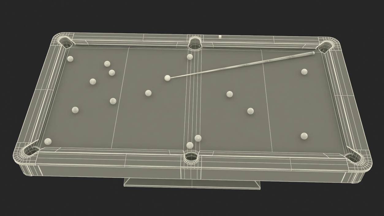 Billiards Black Table Rasson with Balls and Cue 3D