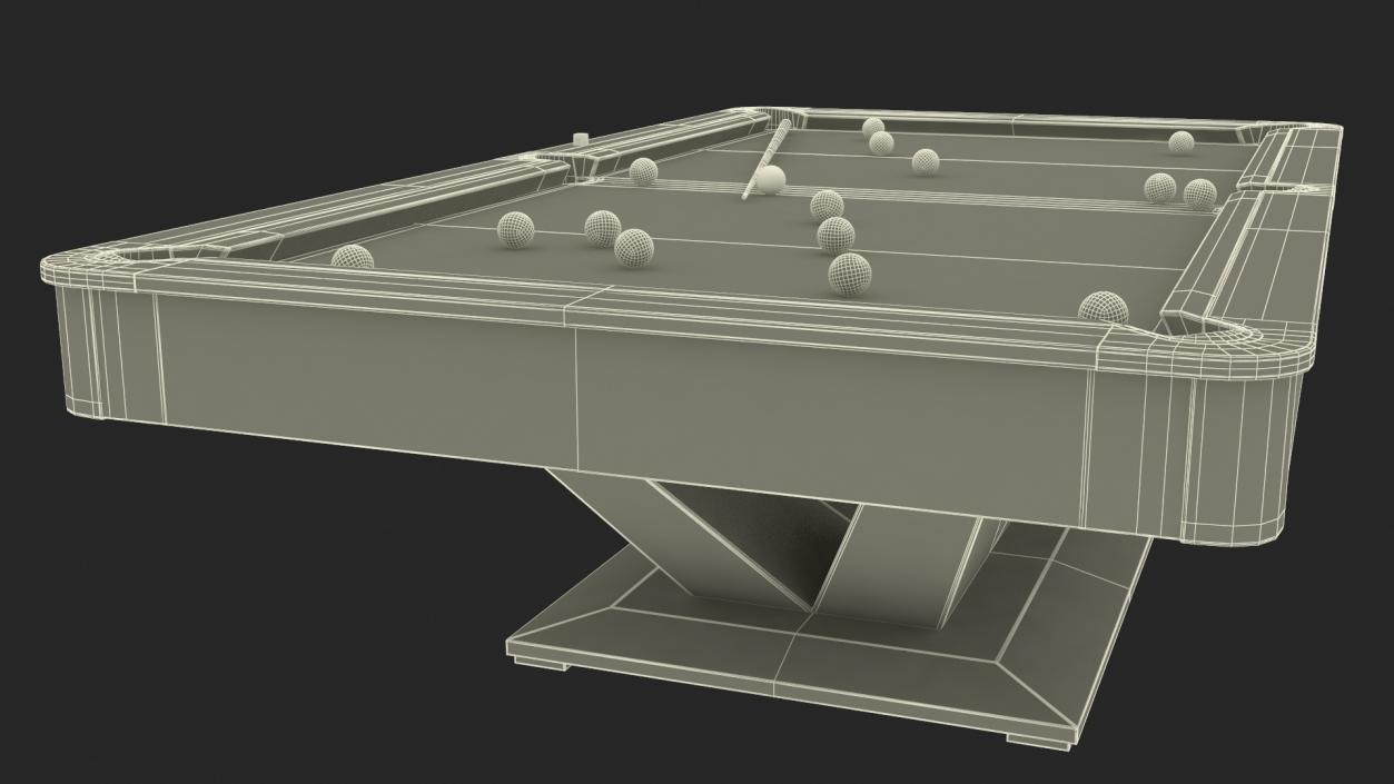 Billiards Black Table Rasson with Balls and Cue 3D