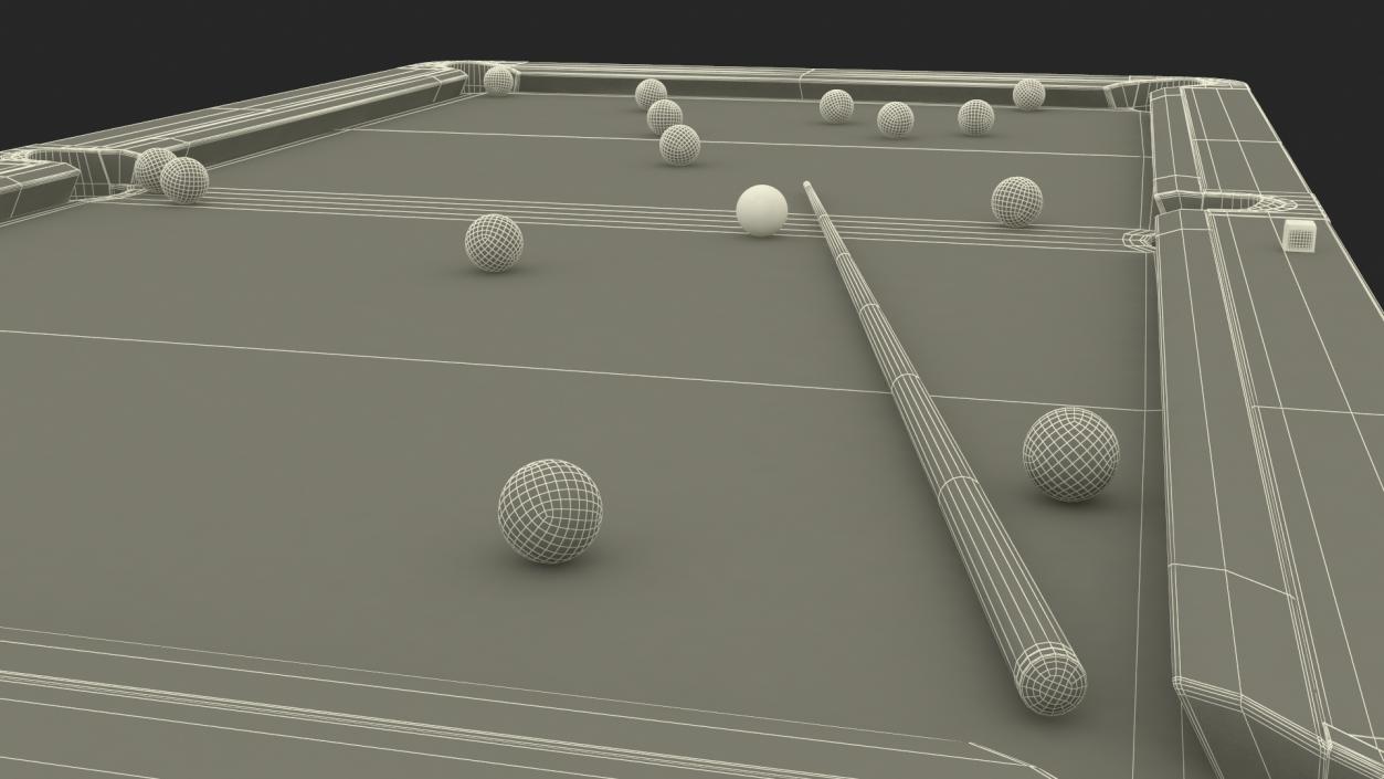 Billiards Black Table Rasson with Balls and Cue 3D