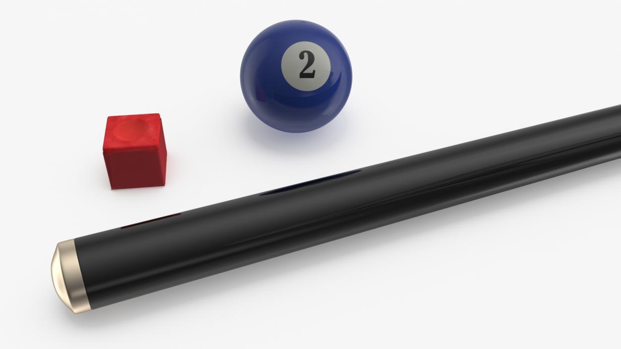 Billiards Black Table Rasson with Balls and Cue 3D