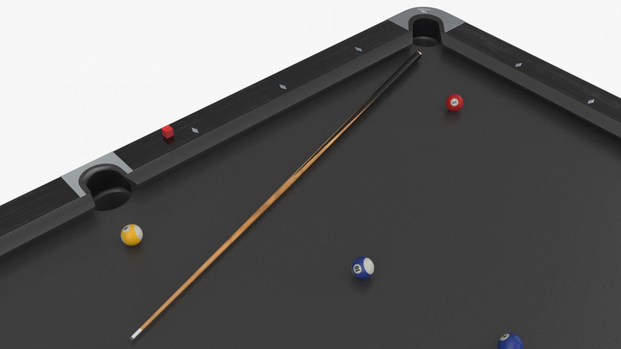 Billiards Black Table Rasson with Balls and Cue 3D