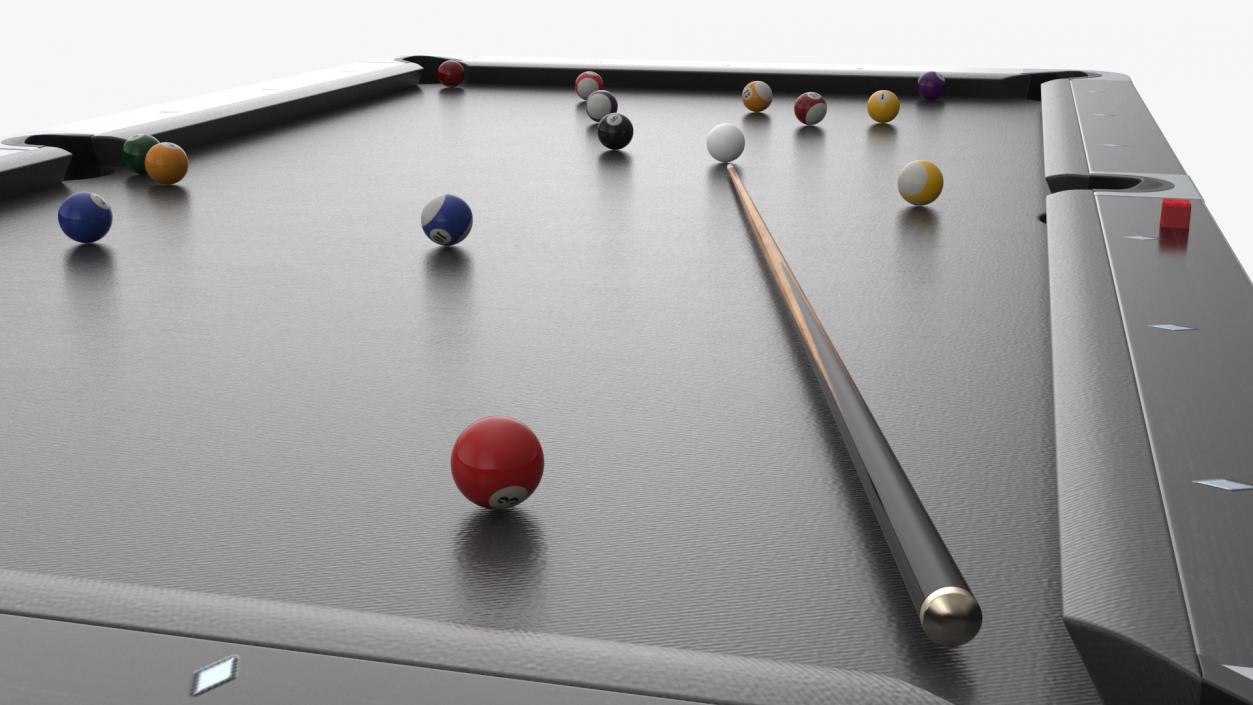 Billiards Black Table Rasson with Balls and Cue 3D