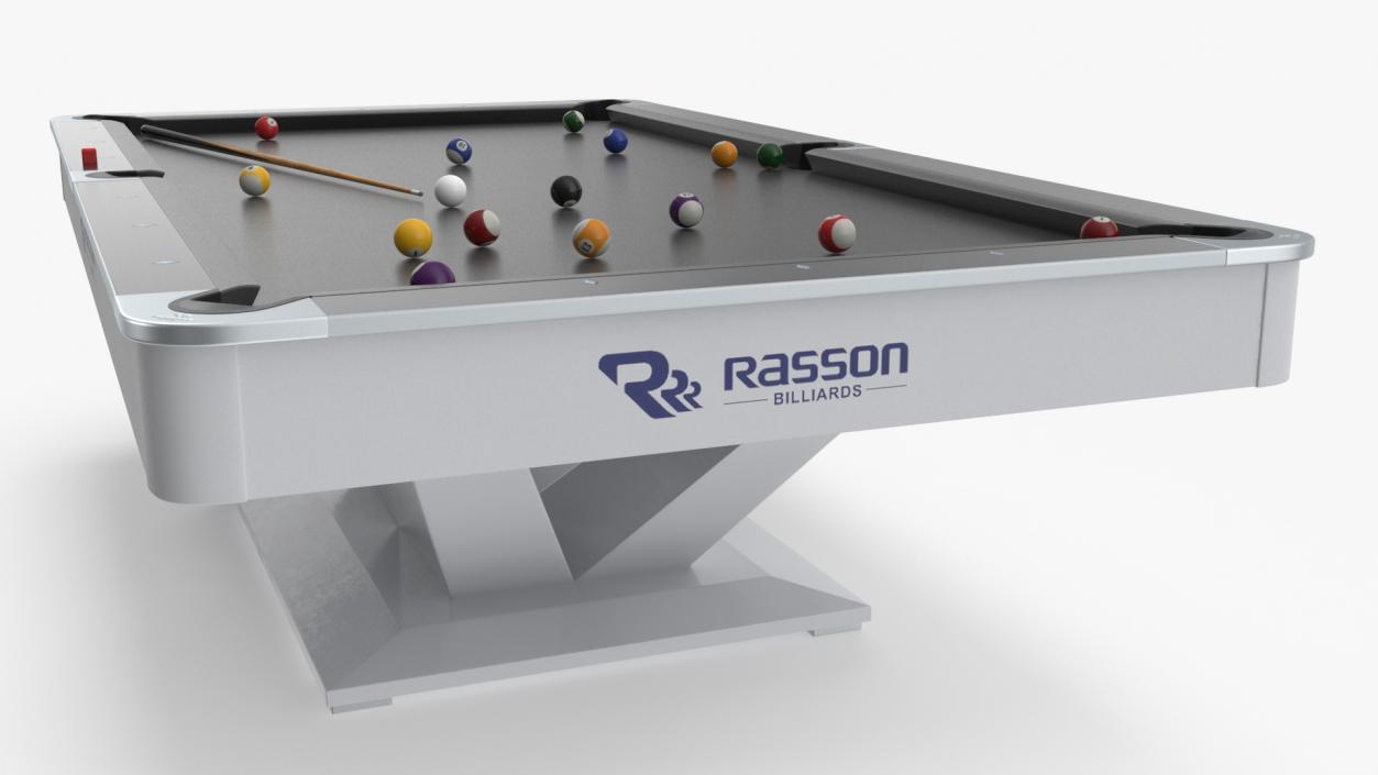 Billiards Black Table Rasson with Balls and Cue 3D