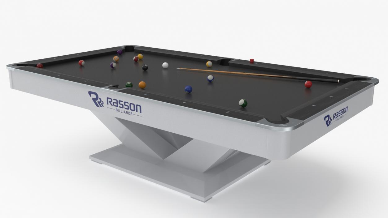 Billiards Black Table Rasson with Balls and Cue 3D