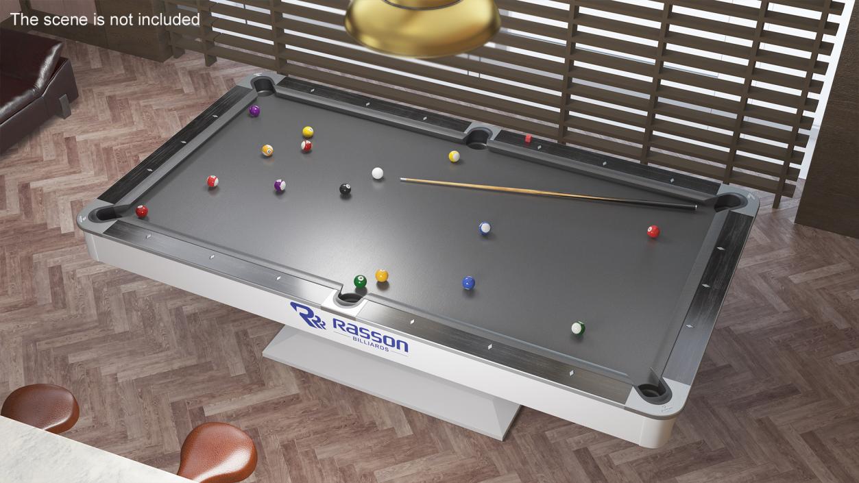 Billiards Black Table Rasson with Balls and Cue 3D