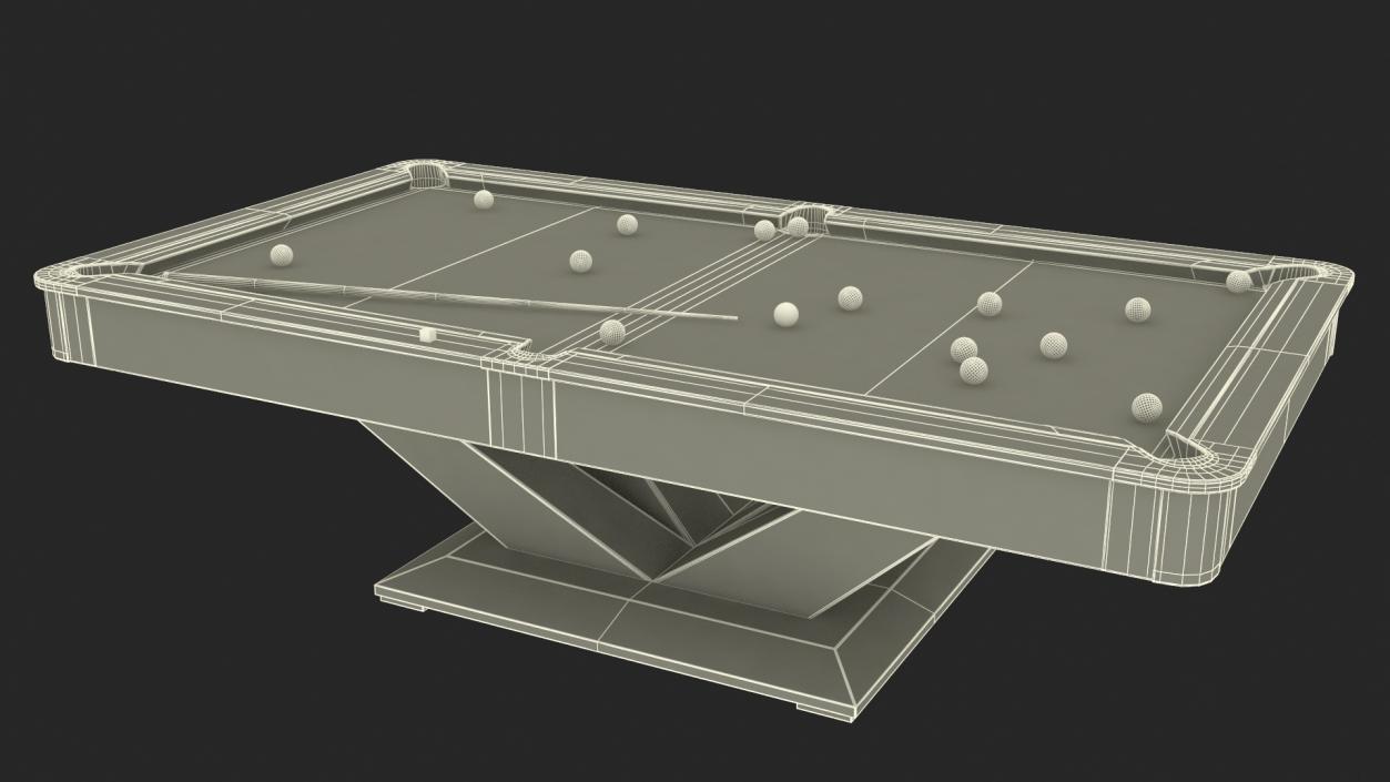 Billiards Black Table Rasson with Balls and Cue 3D