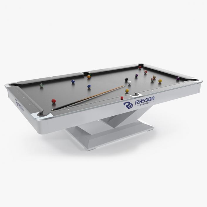 Billiards Black Table Rasson with Balls and Cue 3D