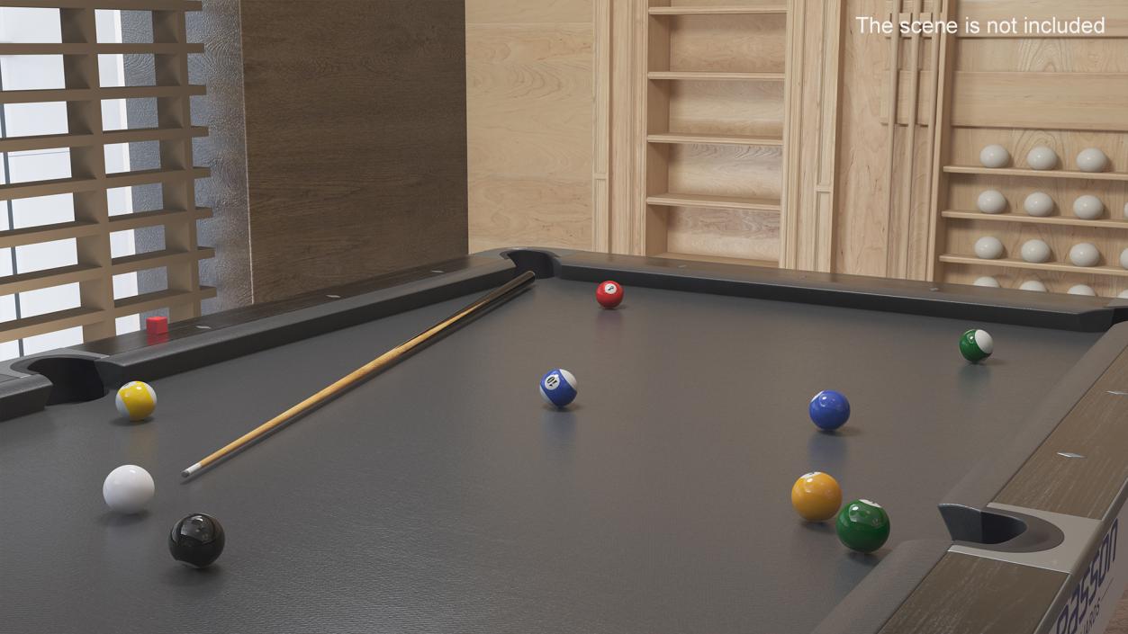 Billiards Black Table Rasson with Balls and Cue 3D