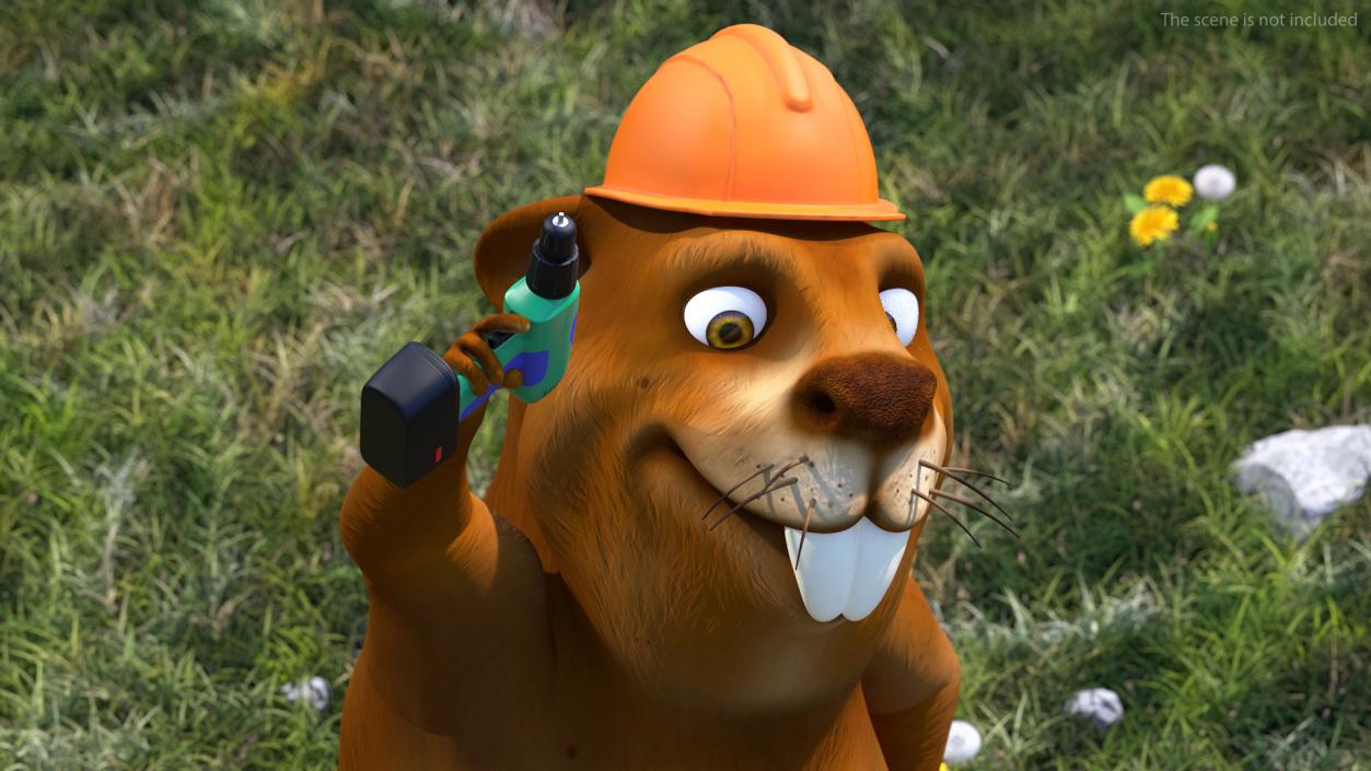 3D Cartoon Beaver with Tools Set Rigged