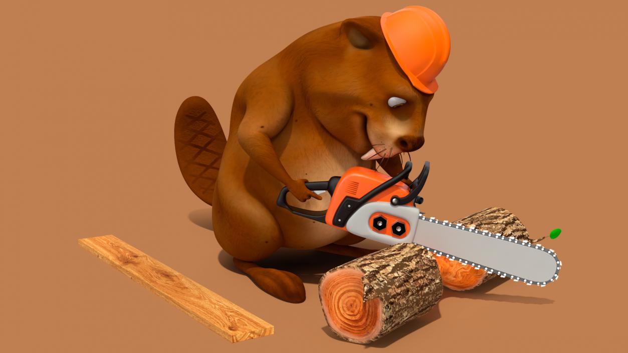 3D Cartoon Beaver with Tools Set Rigged