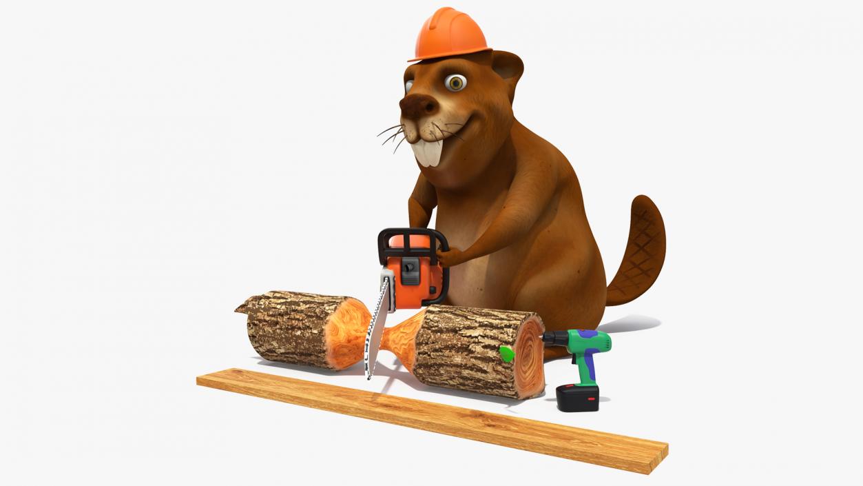 3D Cartoon Beaver with Tools Set Rigged