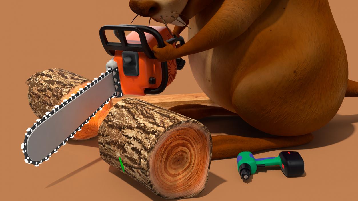 3D Cartoon Beaver with Tools Set Rigged