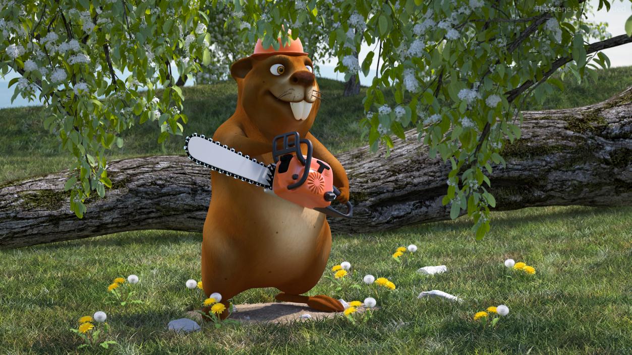 3D Cartoon Beaver with Tools Set Rigged