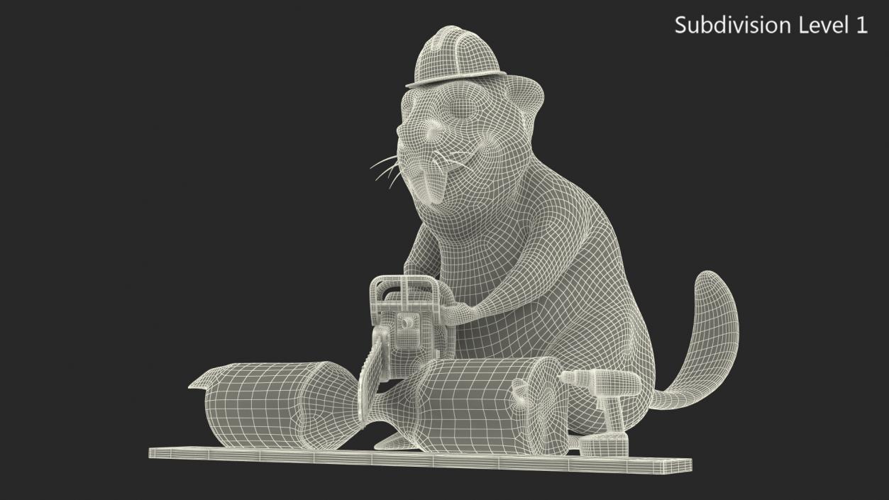 3D Cartoon Beaver with Tools Set Rigged